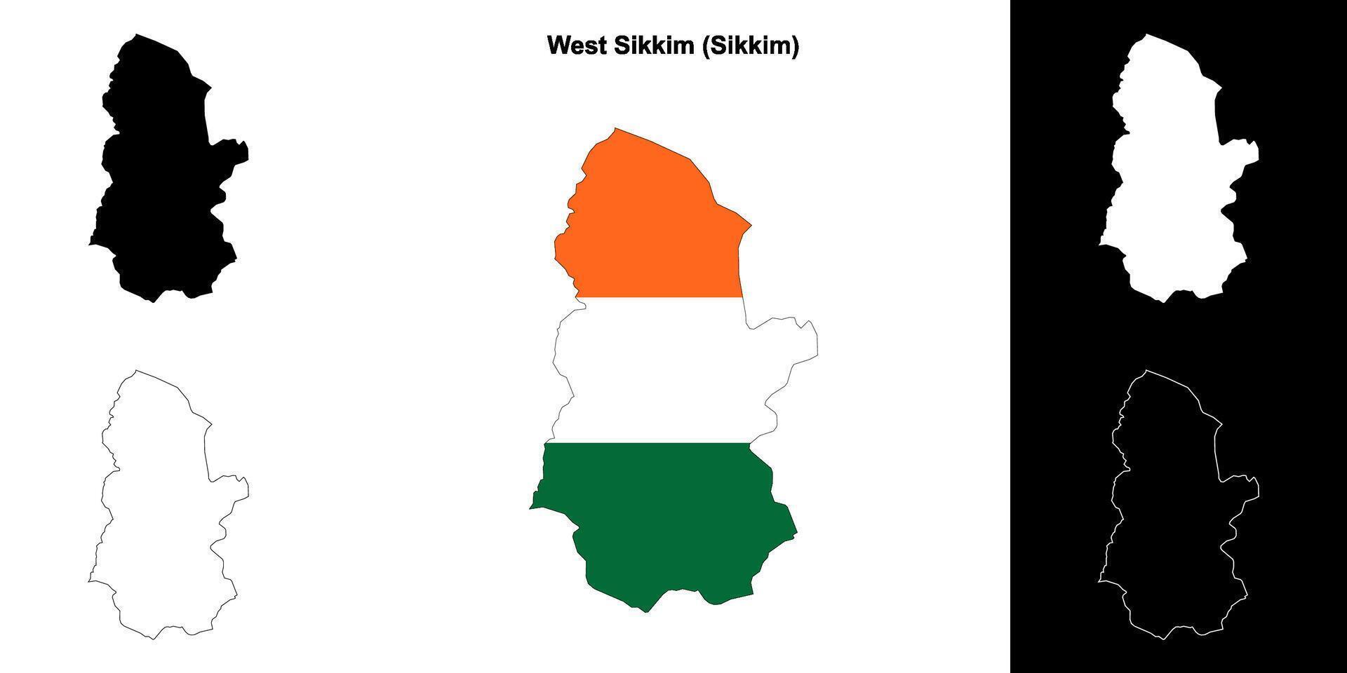 West Sikkim district, Sikkim blank outline map set vector