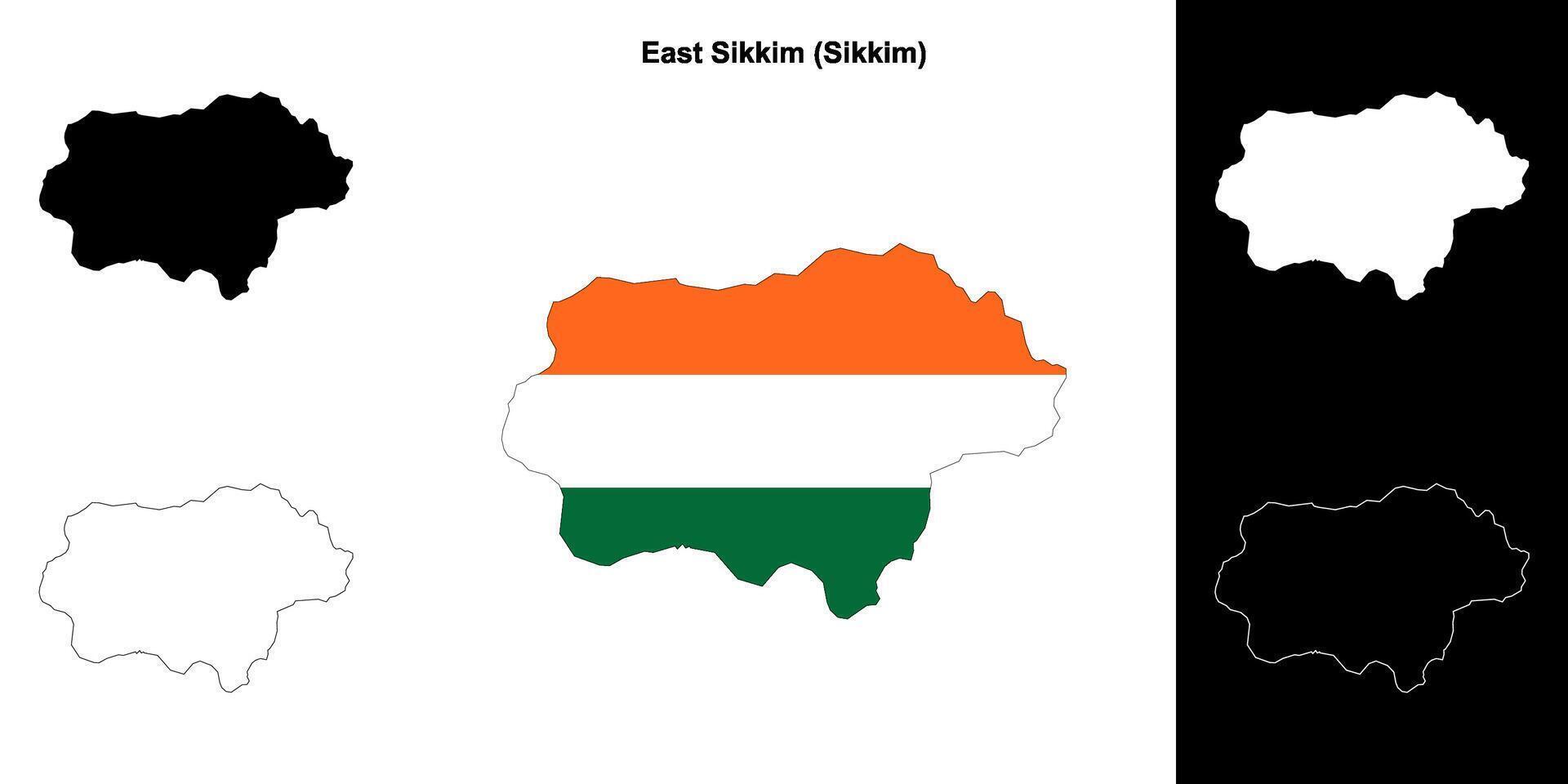 East Sikkim district, Sikkim blank outline map set vector