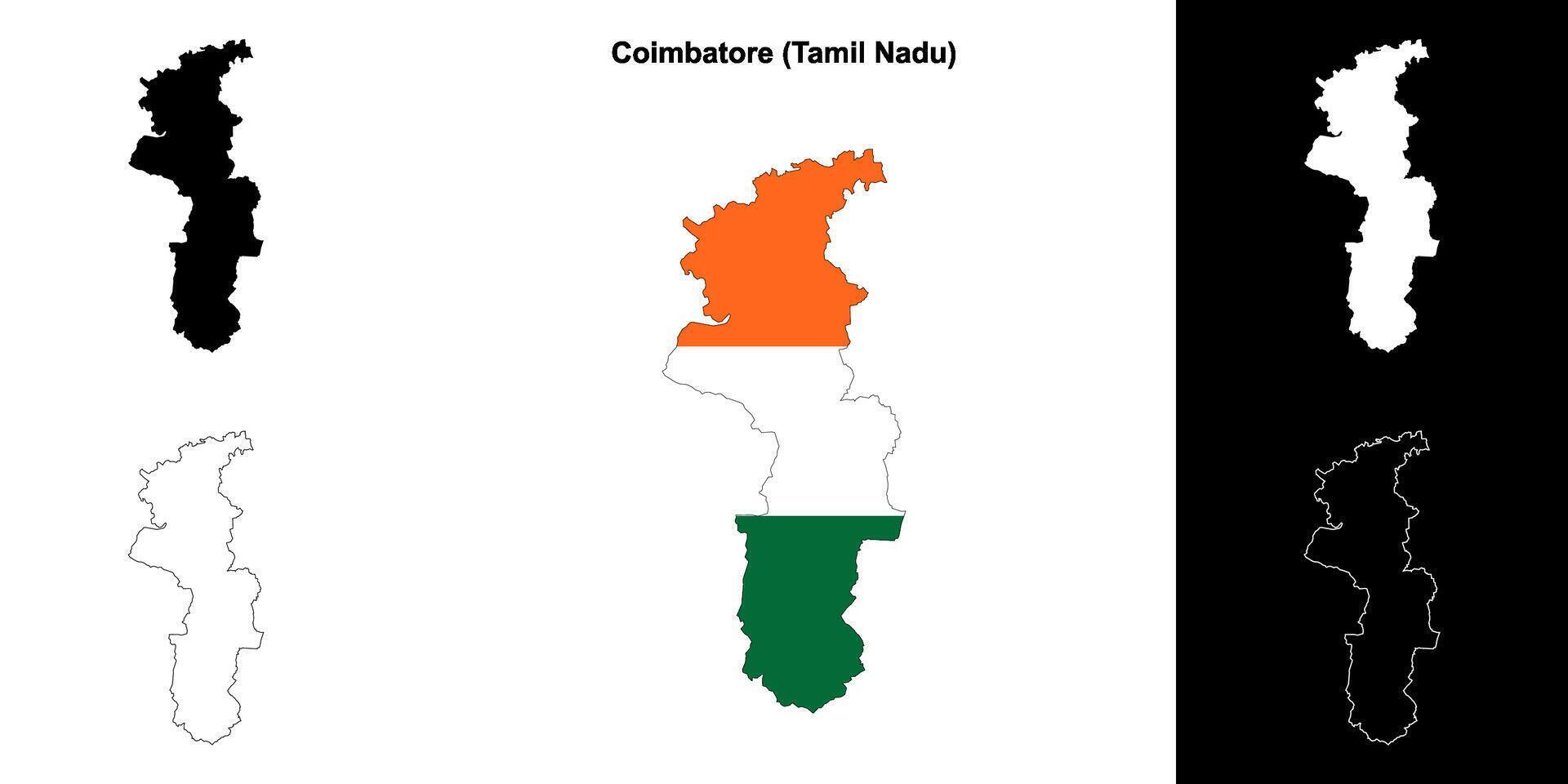Coimbatore district, Tamil Nadu blank outline map set vector