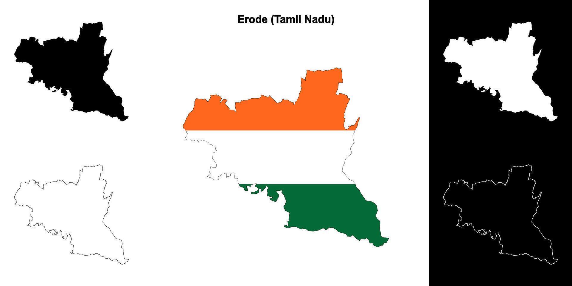 Erode district, Tamil Nadu blank outline map set vector