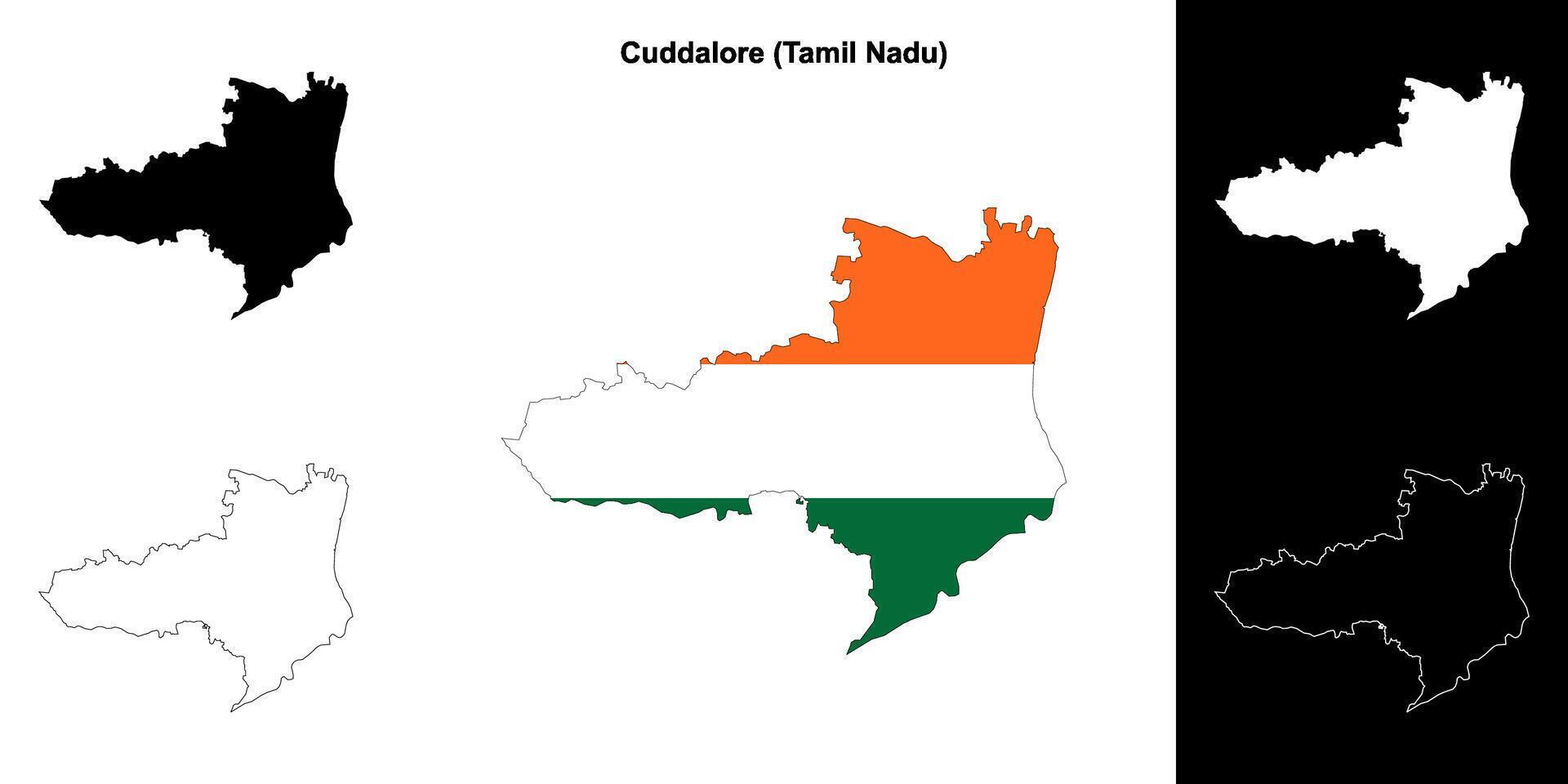 Cuddalore district, Tamil Nadu blank outline map set vector