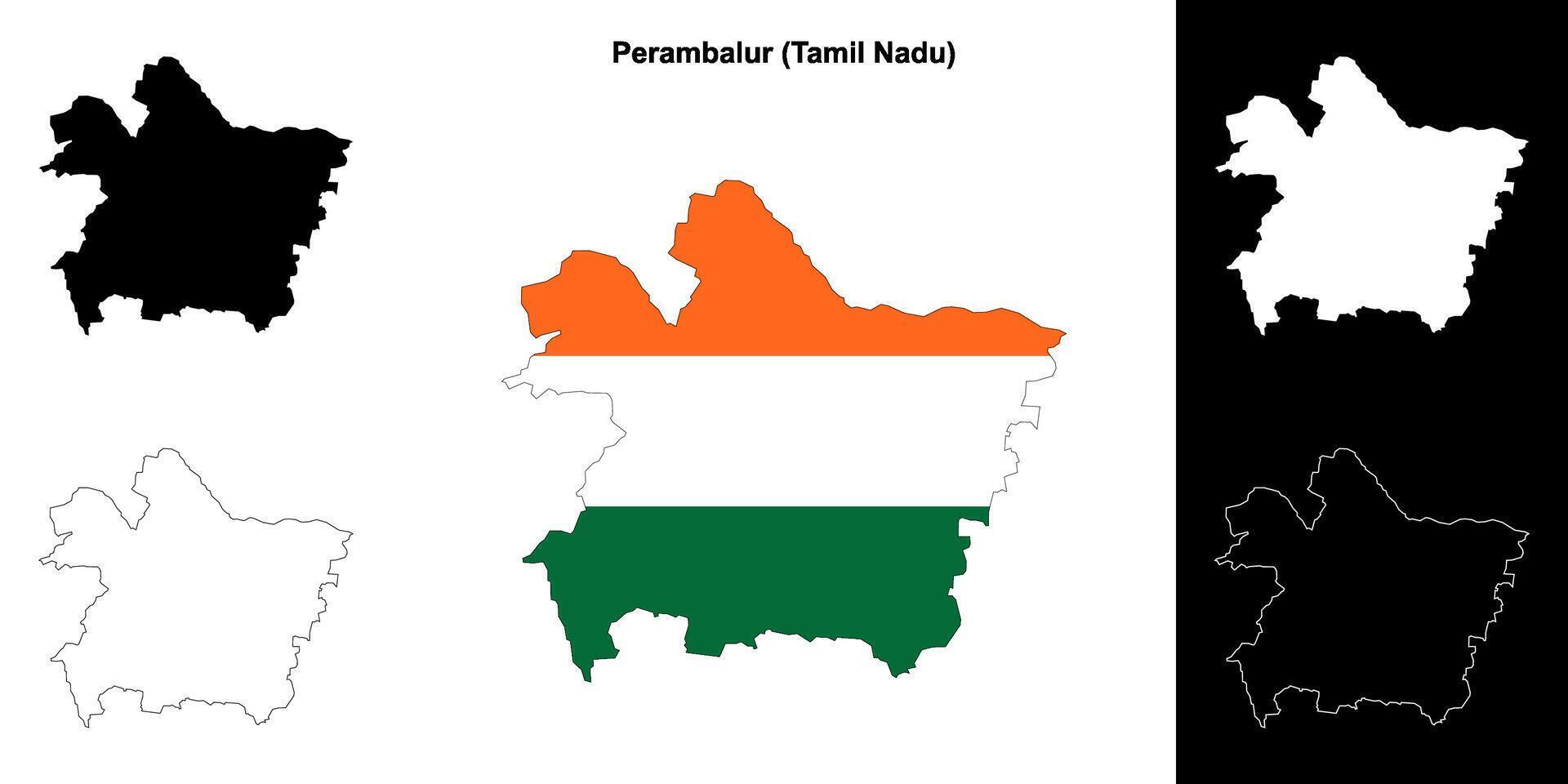 Perambalur district, Tamil Nadu blank outline map set vector