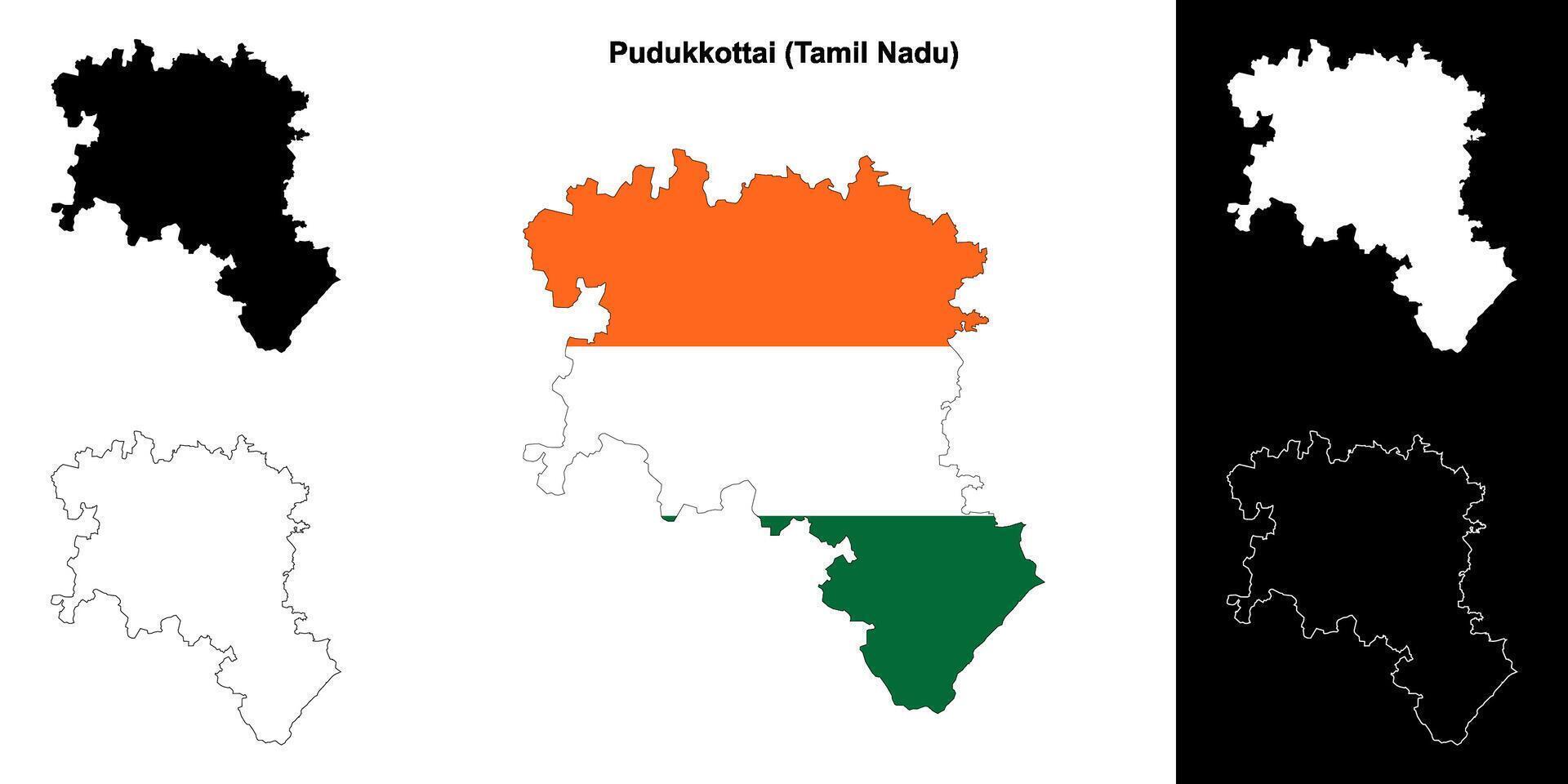 Pudukkottai district, Tamil Nadu blank outline map set vector