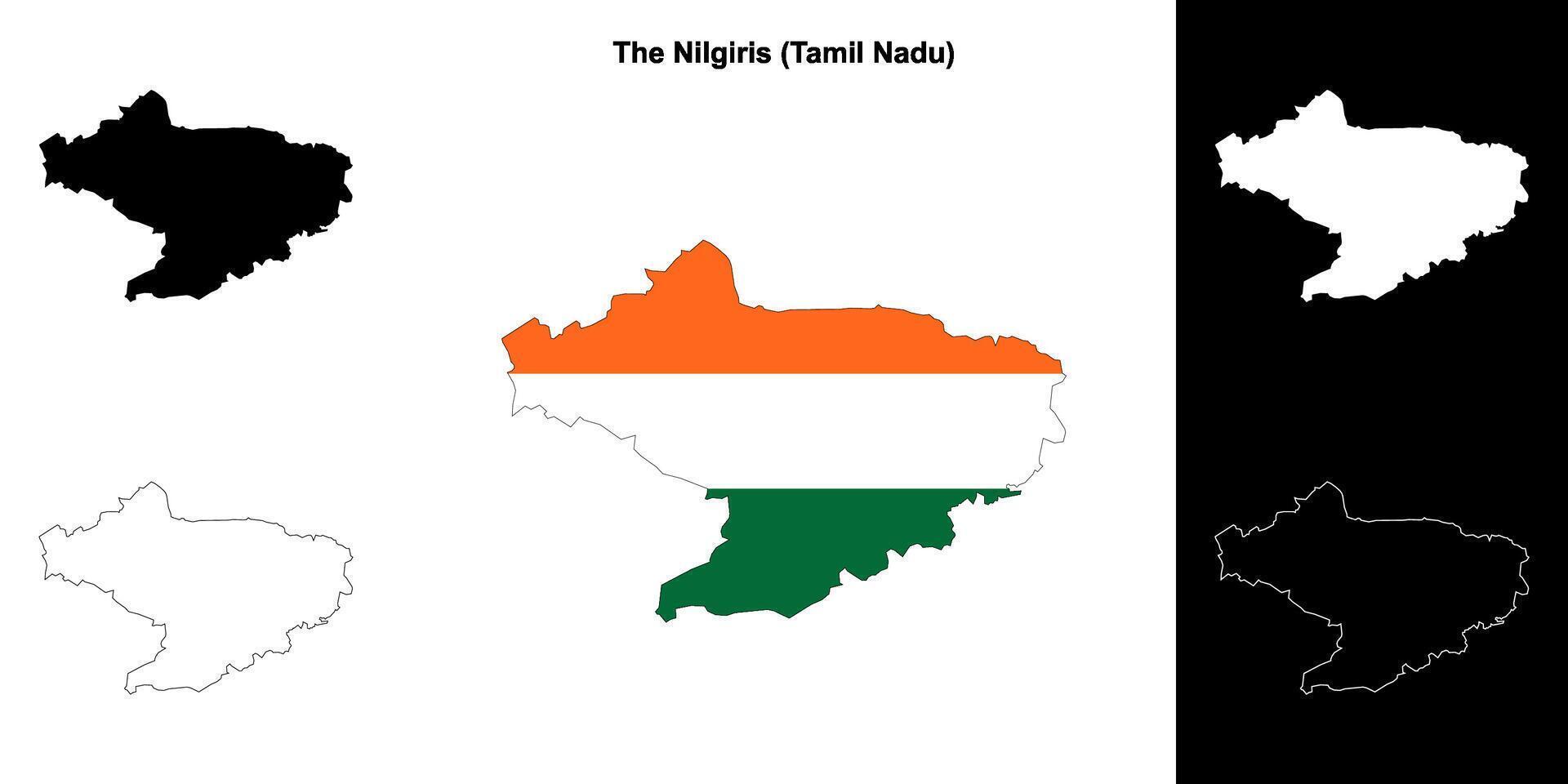 The Nilgiris district, Tamil Nadu blank outline map set vector