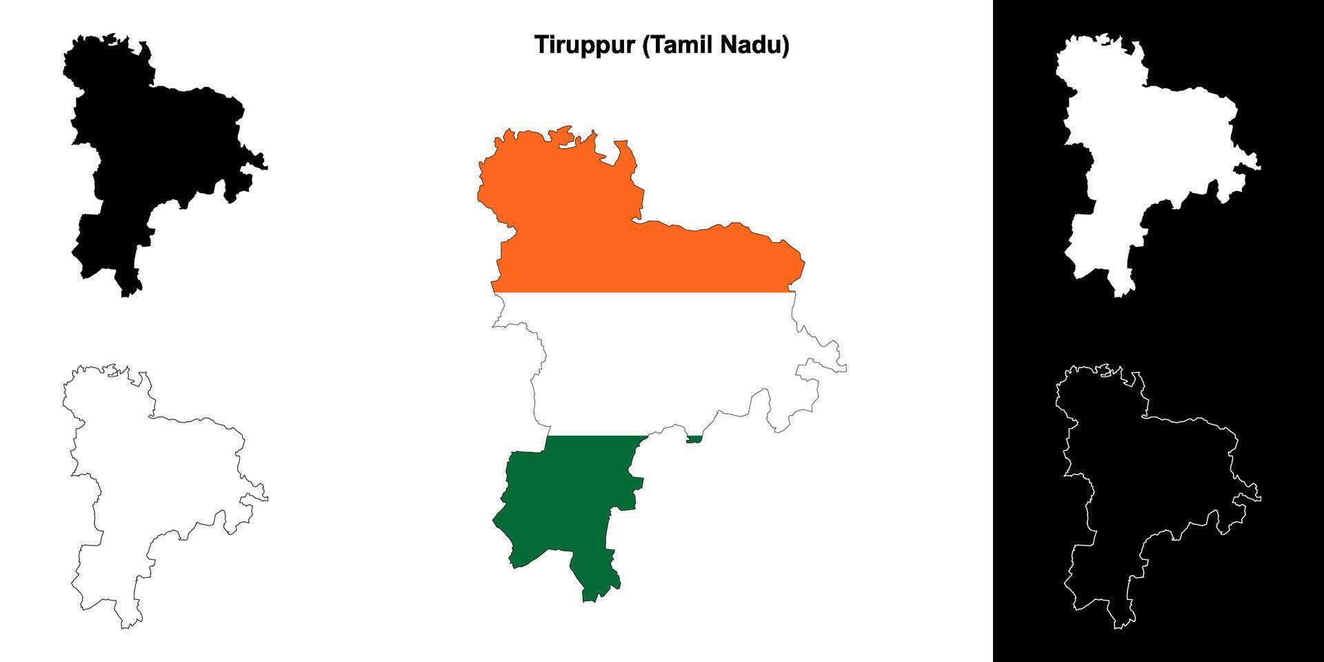 Tiruppur district, Tamil Nadu blank outline map set vector