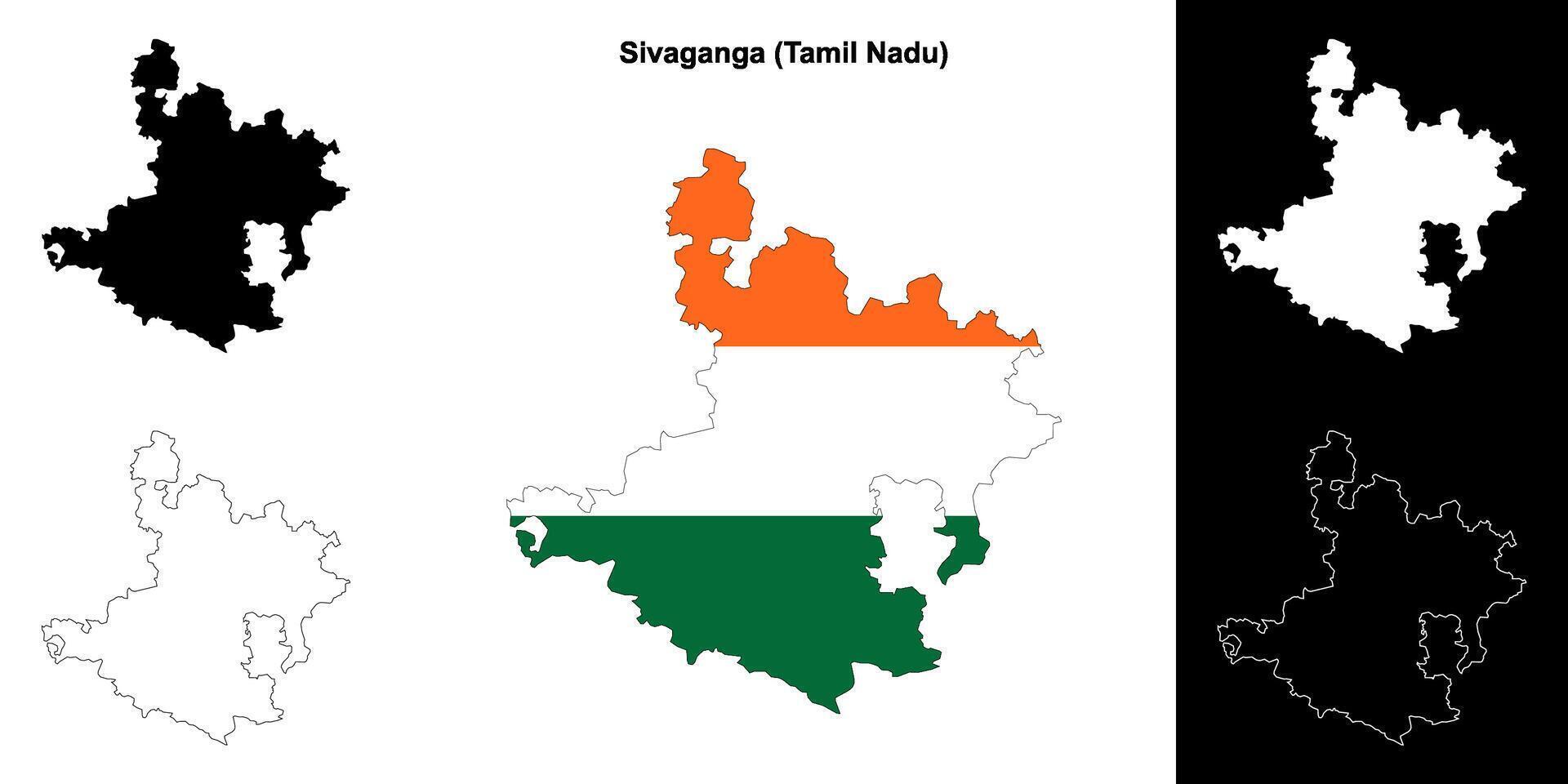 Sivaganga district, Tamil Nadu blank outline map set vector
