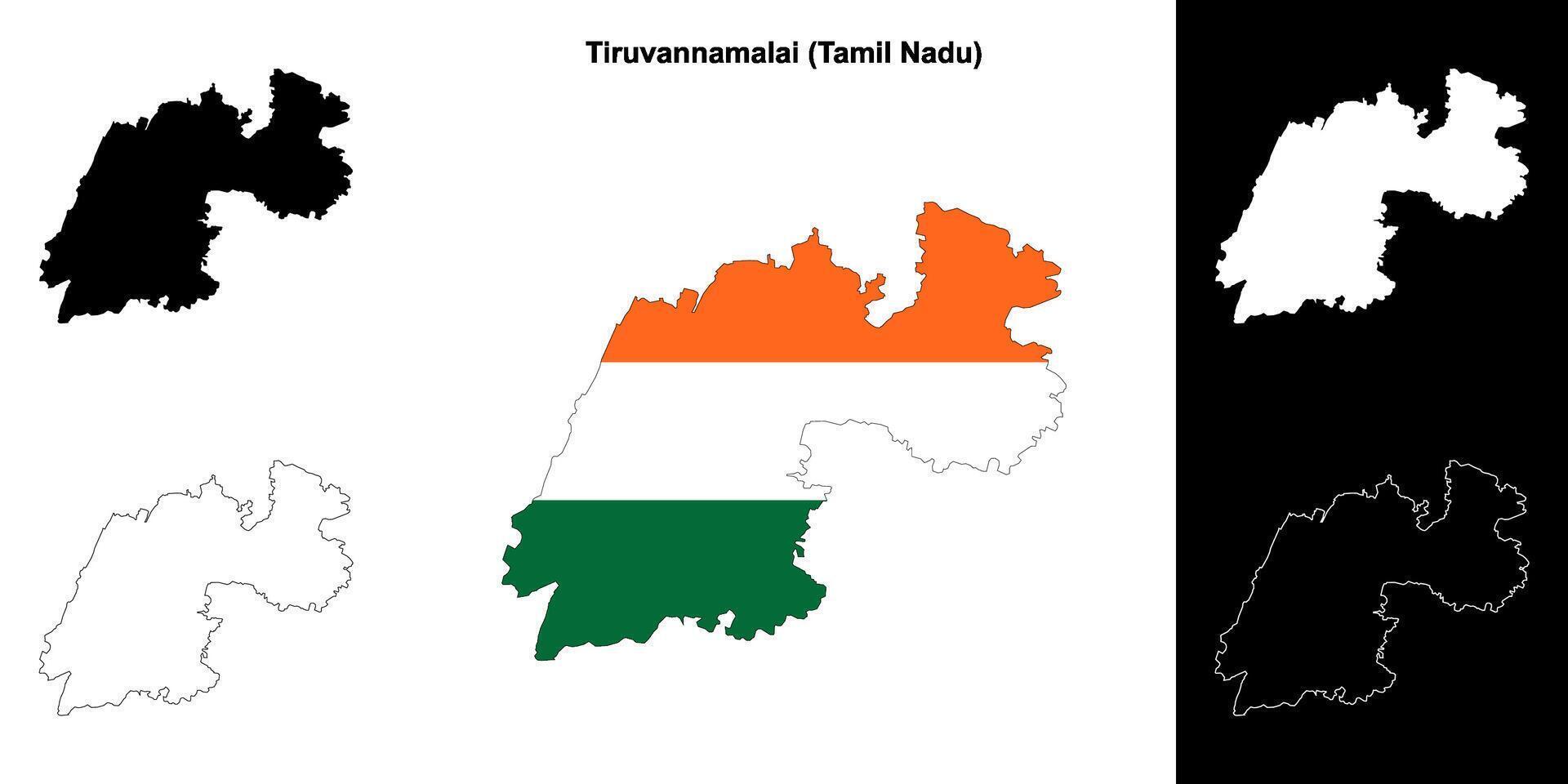 Tiruvannamalai district, Tamil Nadu blank outline map set vector