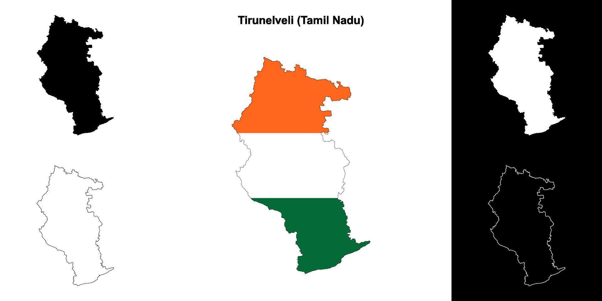 Tirunelveli district, Tamil Nadu blank outline map set vector