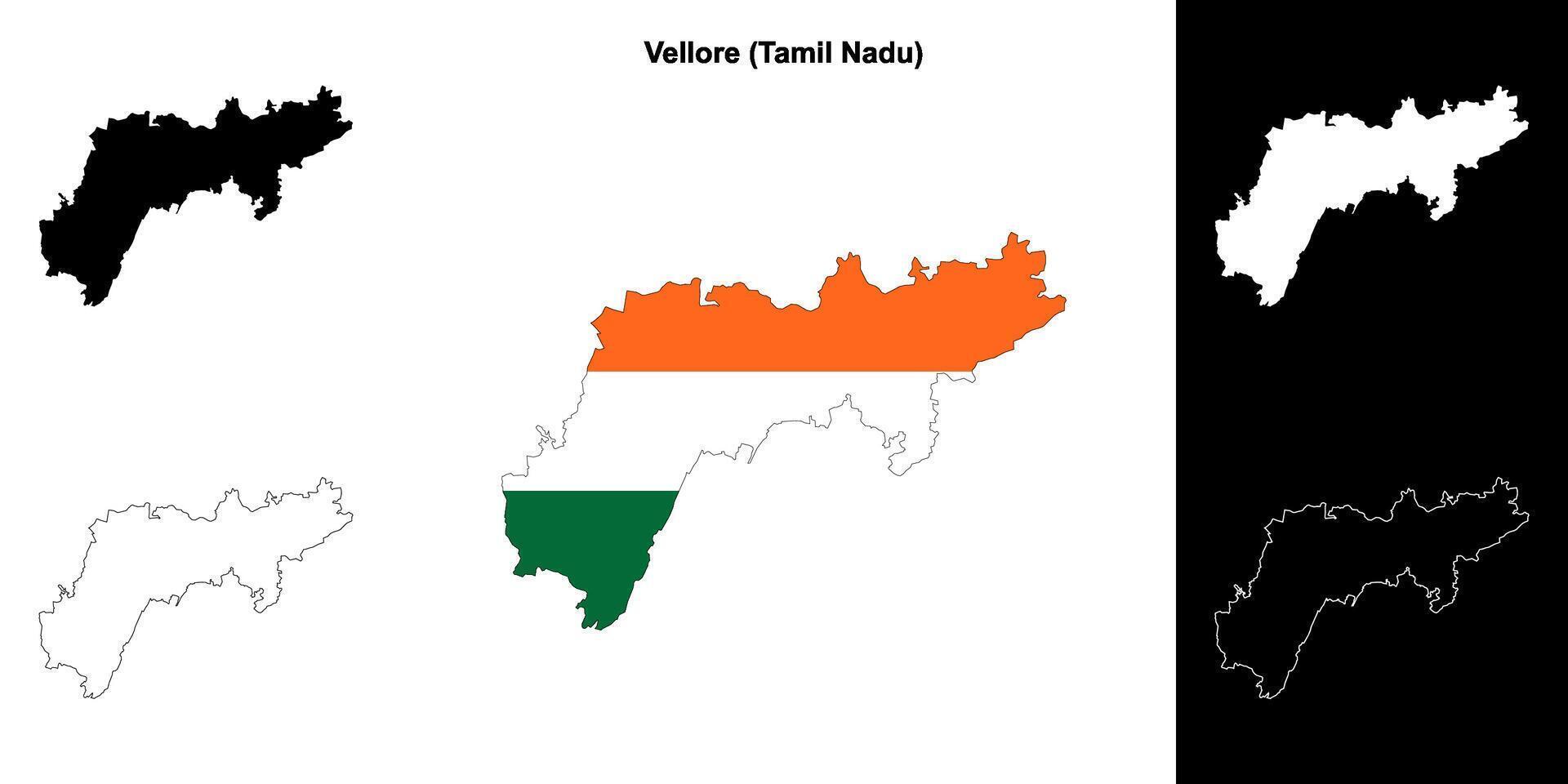 Vellore district, Tamil Nadu blank outline map set vector