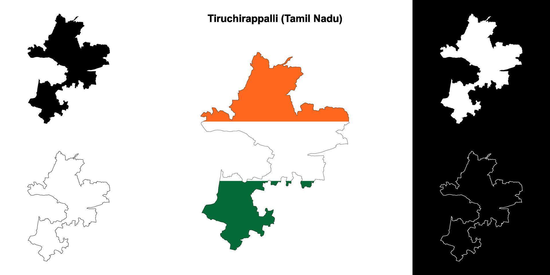 Tiruchirappalli district, Tamil Nadu blank outline map set vector