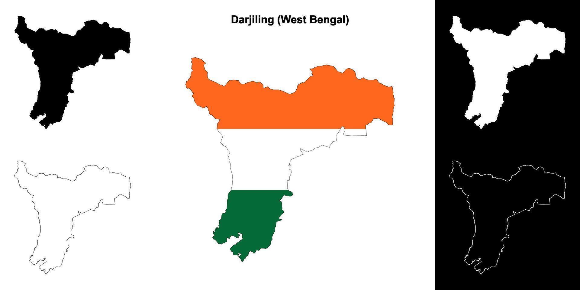 Darjiling district, West Bengal blank outline map set vector
