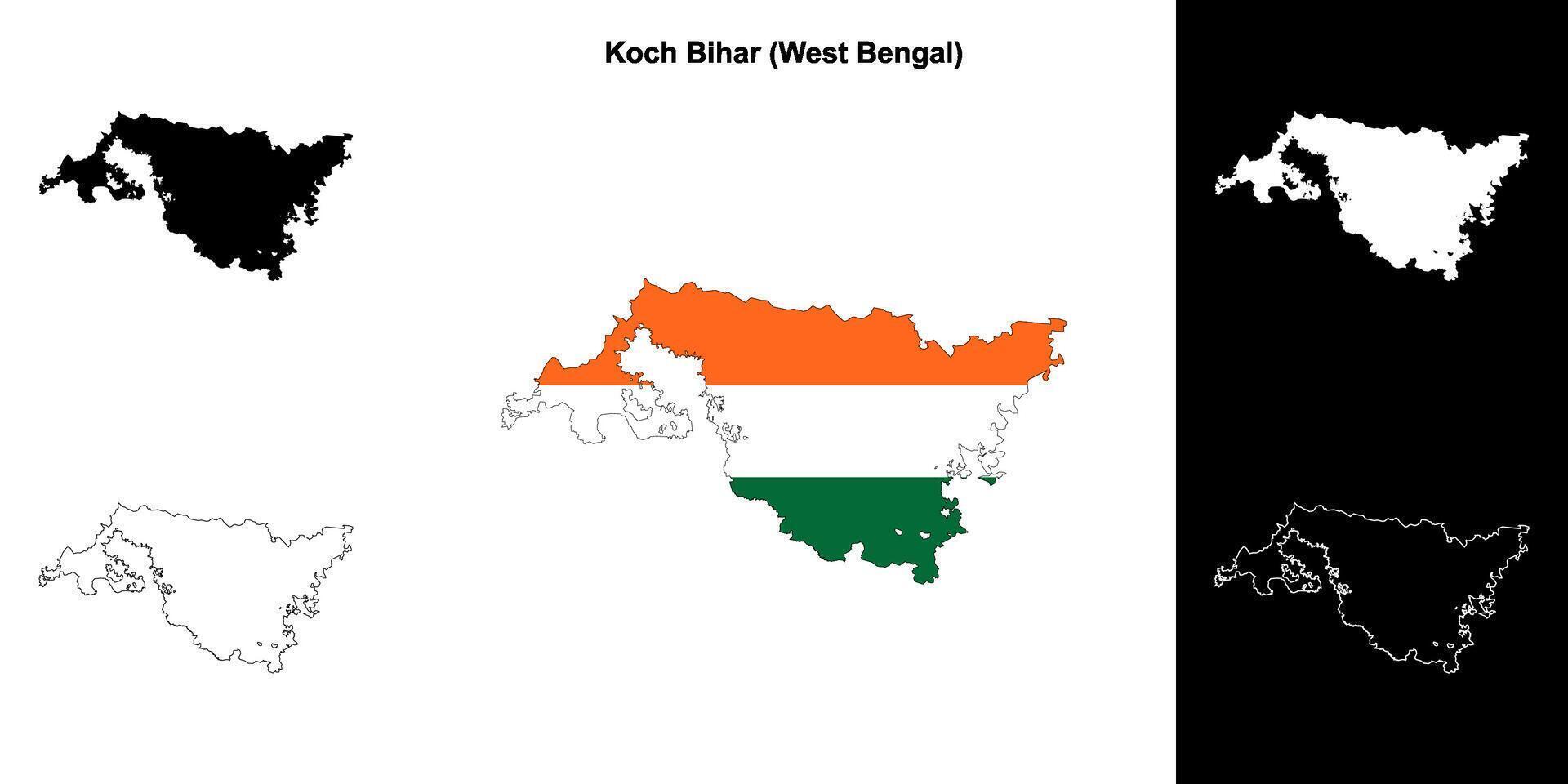 Koch Bihar district, West Bengal blank outline map set vector