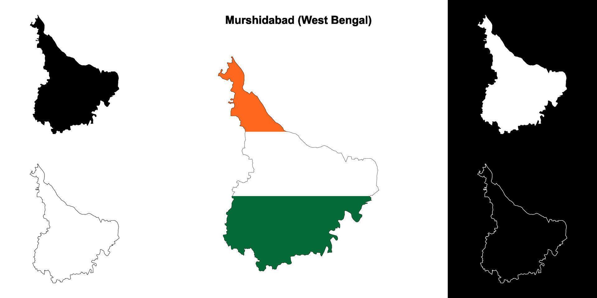 Murshidabad district, West Bengal blank outline map set vector