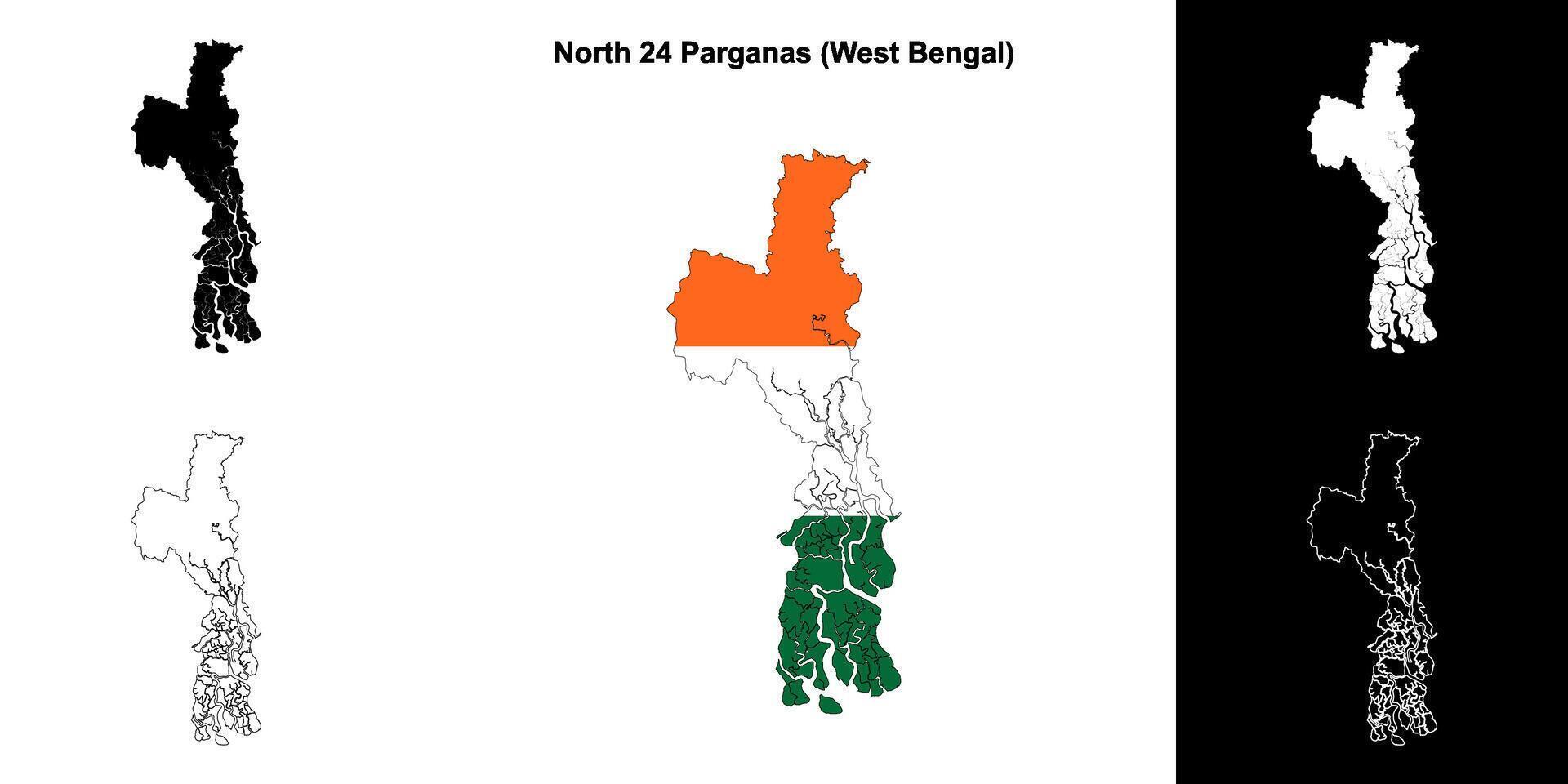 North 24 Parganas district, West Bengal blank outline map set vector