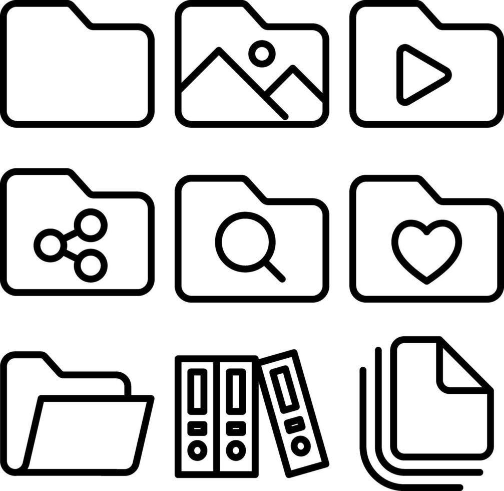 File Computer Folder Icon Set for Design of Cards, Apps, Banners, Posts. vector