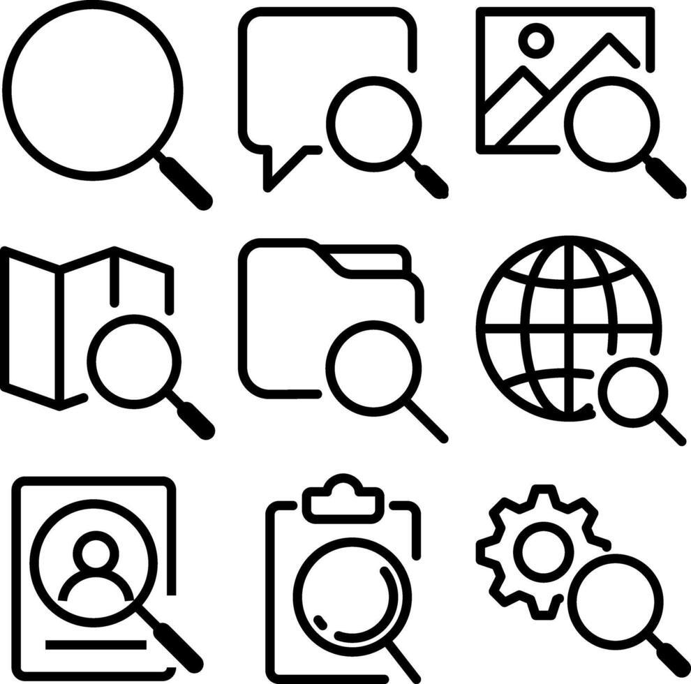 Search icon. Magnifying glass illustration for find, explore and discover symbol. vector