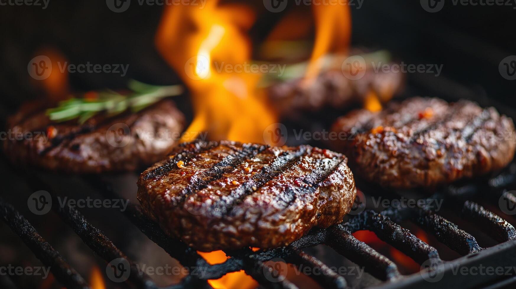 beef steak being grilled on a flame for barbeque party photo