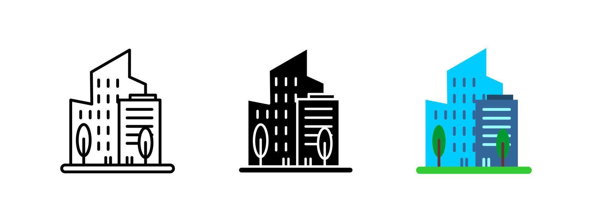 Skyscraper icon. High-rise building pictogram. Modern architecture and urban skyline symbol. Office tower and real estate illustration. Business district and commercial infrastructure concept. vector