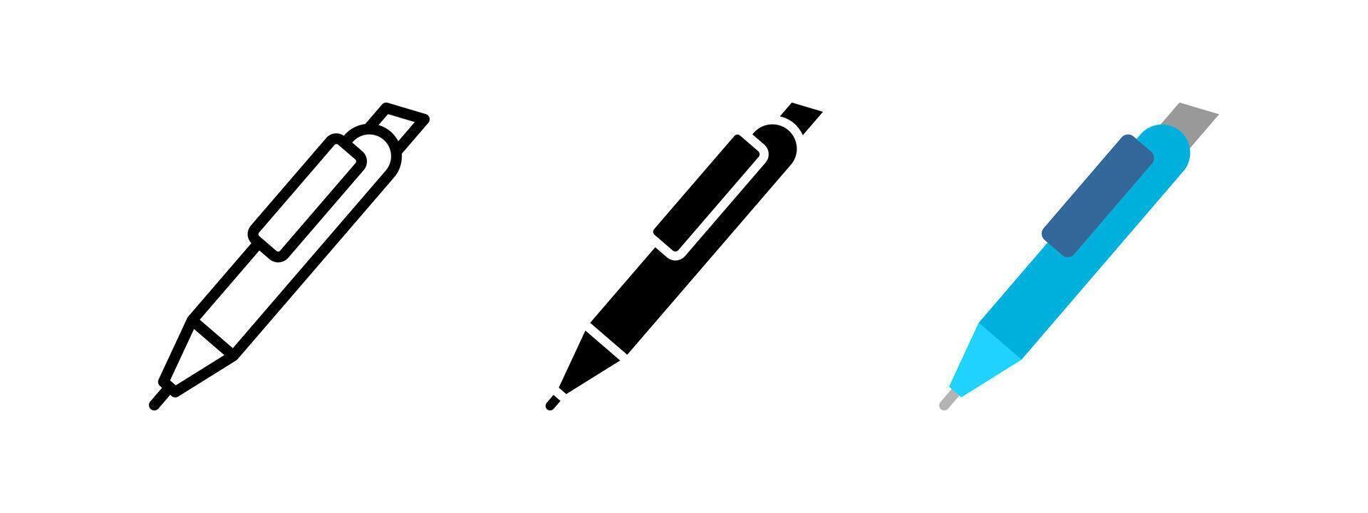 Pen icon. Writing instrument symbol. Office and school stationery illustration. Ballpoint marker and ink tool pictogram. Handwriting, study and document signing concept. vector