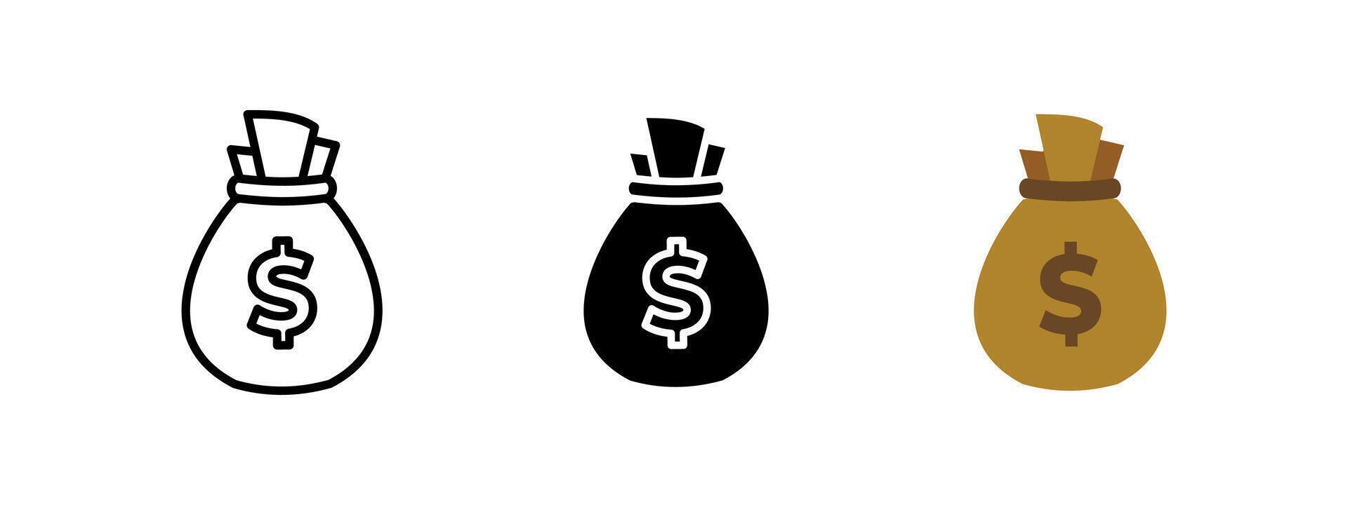 Money bag icon. Financial success and wealth symbol. Cash and banking illustration. Investment and economy pictogram. Business profit and earnings concept. vector