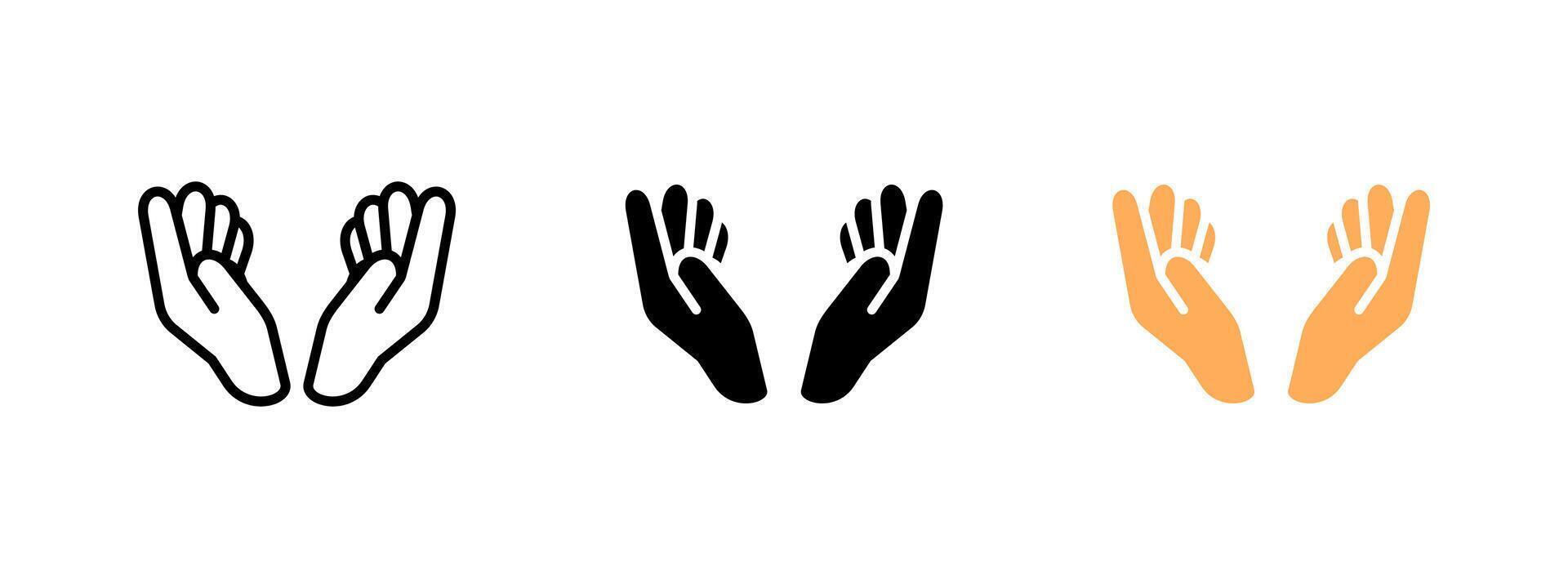 Support hands gesture icon. Symbol of care and assistance. illustration representing giving, donation and charity. Protection and aid pictogram. Humanity, kindness and social help concept. vector