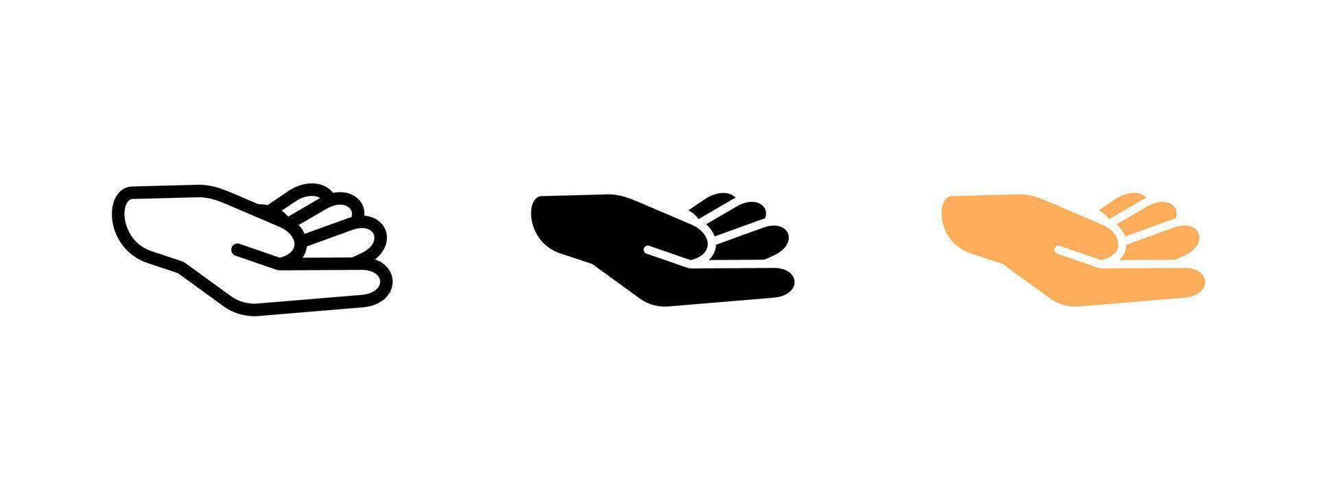 Helping hand icon. Support and care symbol. Charity, assistance and kindness illustration. Giving and social help hand gesture pictogram. vector