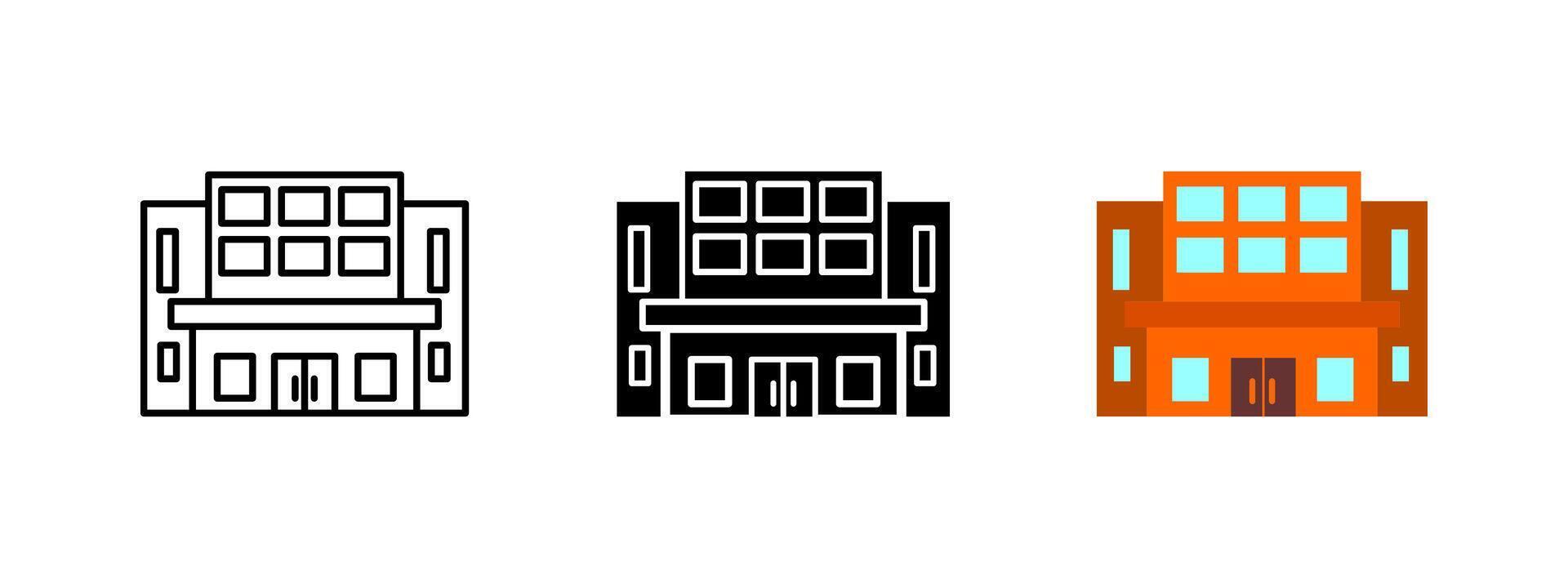 Building icon. Modern office or commercial real estate symbol. Architecture and construction illustration. Urban infrastructure pictogram. Business property and development concept. vector