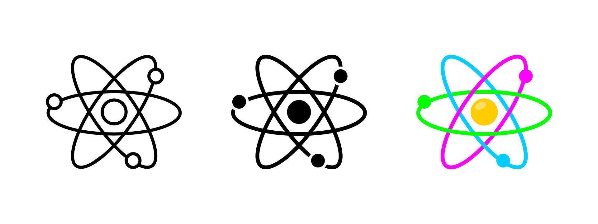 Atomic model icon. Science and physics symbol. Molecular structure. Chemistry and energy illustration. Electron orbit and nucleus pictogram. Scientific research and quantum mechanics concept. vector