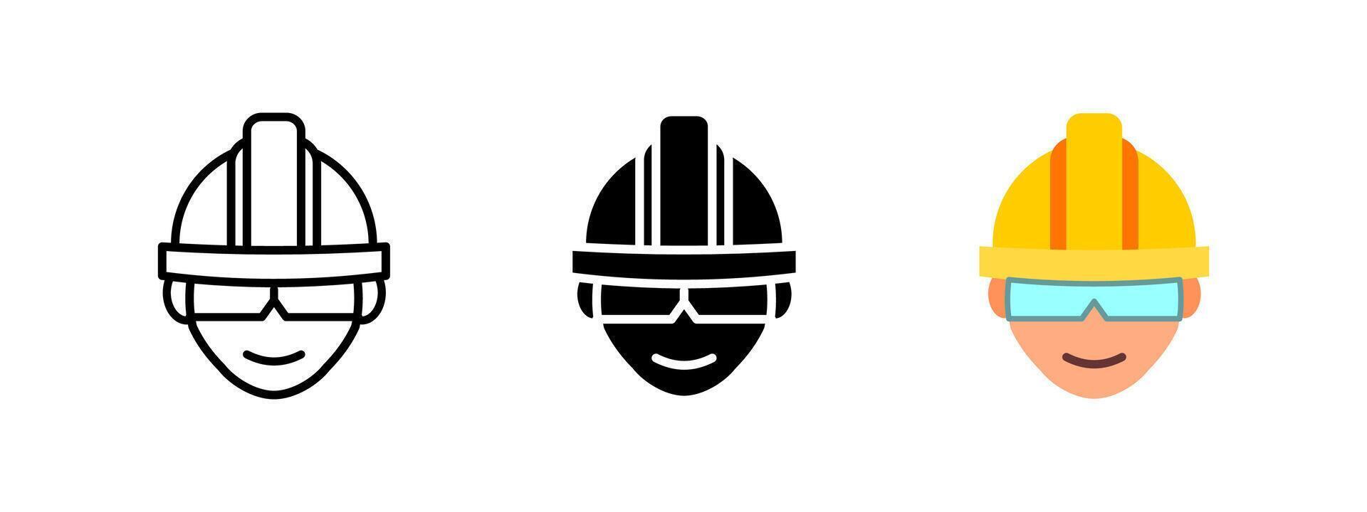 Construction worker icon. Safety helmet and protective eyewear symbol. Industrial labor and engineering illustration. Professional contractor pictogram. Building site protection concept. vector