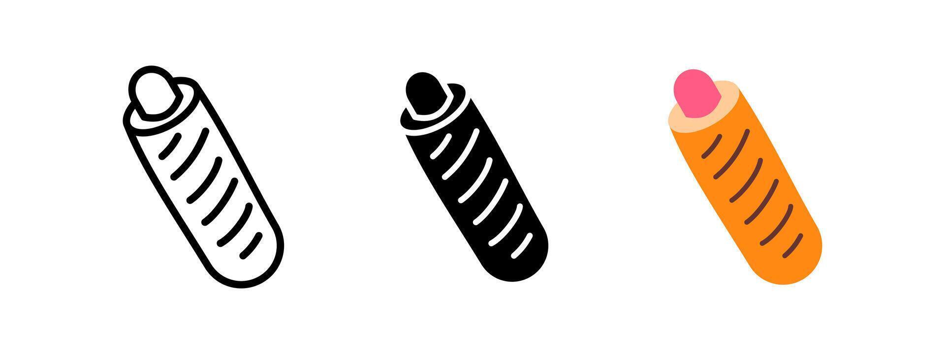 French hot dog icon. Tasty fast food symbol. Grilled sausage in a bun illustration. Quick meal pictogram. Street food and snack concept. vector