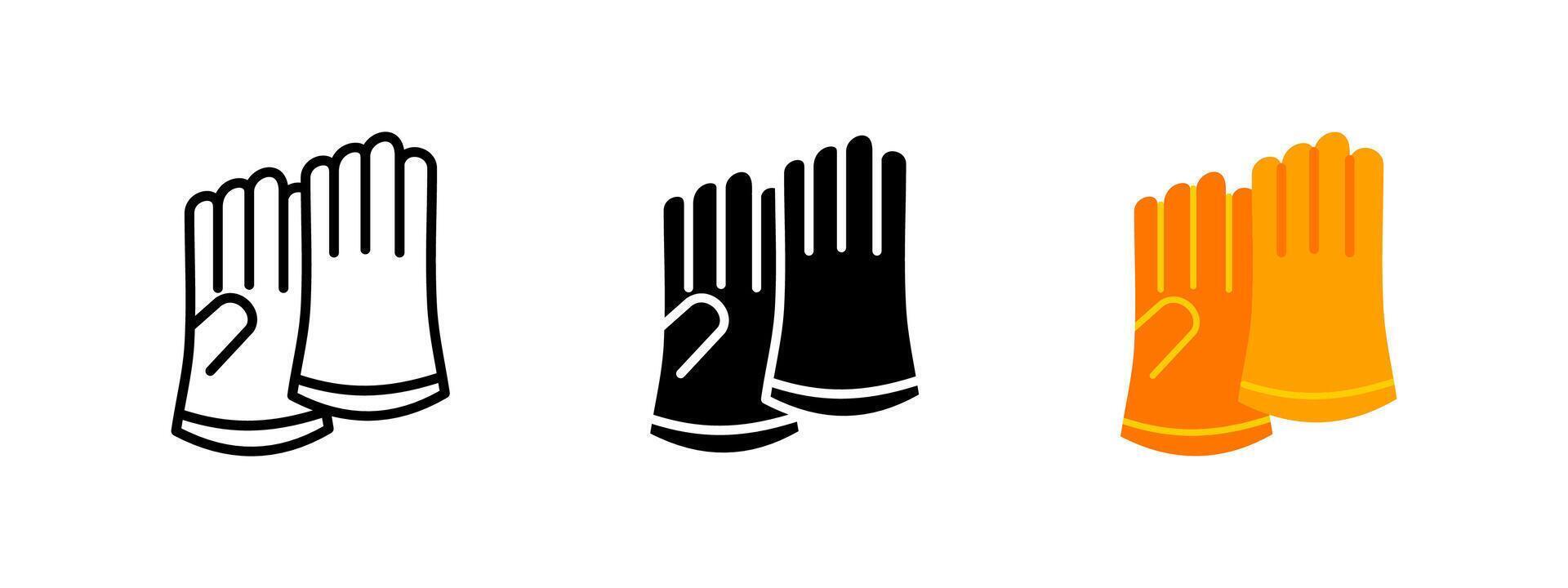 Protective gloves icon. Safety and security handwear symbol. Industrial work protection illustration. Durable grip and defense pictogram. Construction equipment and shielding concept. vector