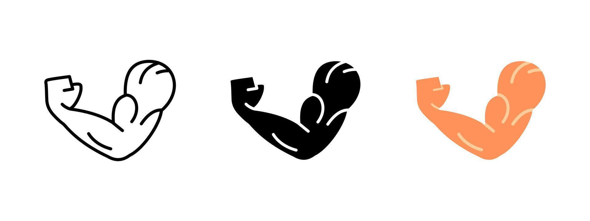 Strong arm biceps icon. Flexed muscular arm symbol. Fitness and bodybuilding illustration. Gym workout and strength training pictogram. Power and motivation concept for sports and exercise. vector