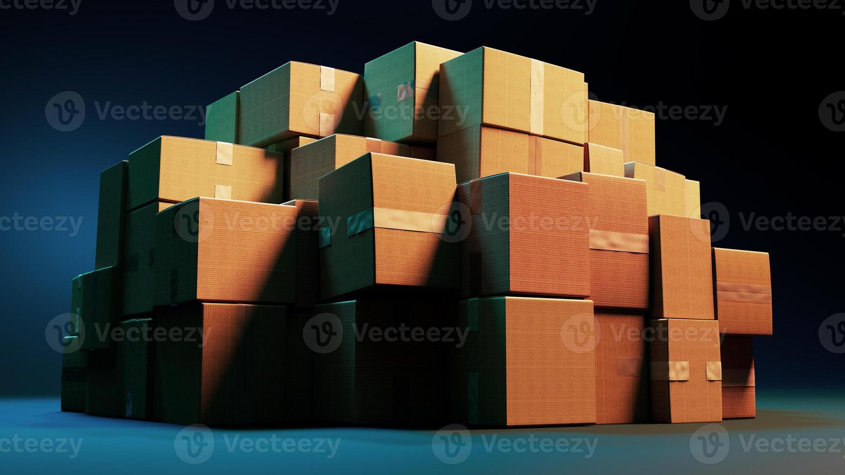 Stack of Cardboard Boxes Illuminated Against a Dramatic Dark Background photo
