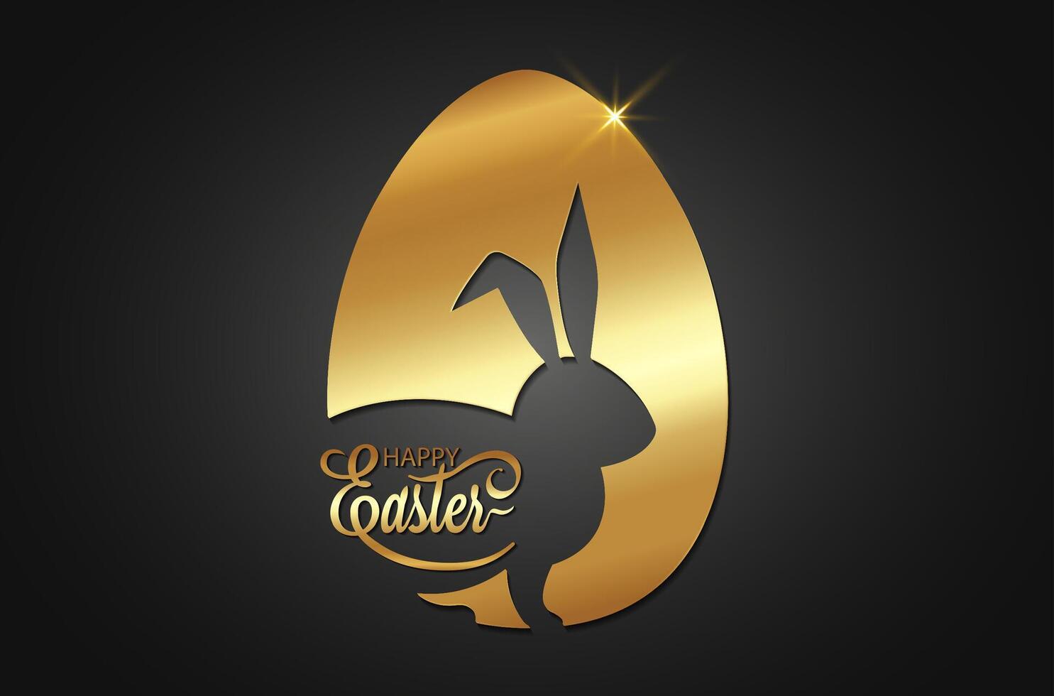 Gold Easter Egg, drawing cutting of bunny silhouette, luxury cut design for Happy Easter banner, poster, greeting card. Trendy holiday design with typography, golden isolated on black vector