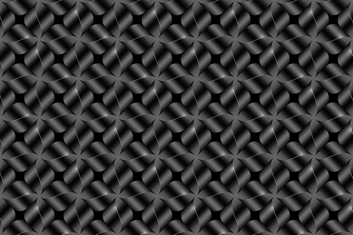 Abstract background of 3D metallic Flower Propeller texture, geometric Rhomboid pattern design on black color. Technology silver floral tile icon, illustration, cover wave elements vector
