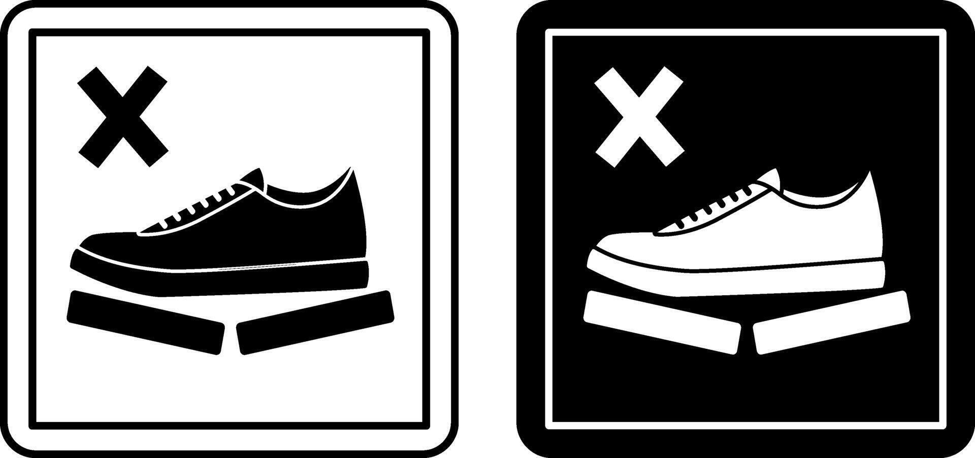 Do Not Step Icons. Labels for Cardboard Packaging. Warning Symbol, Handle with Care. Shoe Standing on Fragile Item. Illustration on White and Black Background. vector