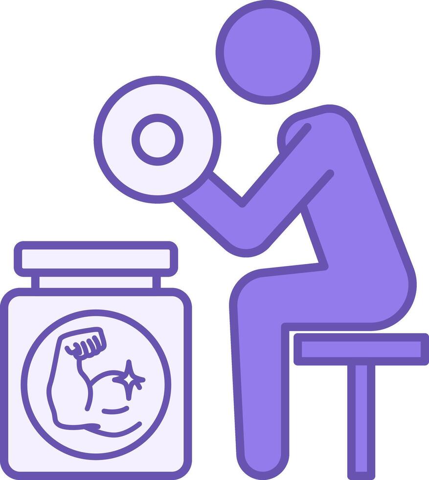 Colored Biceps Curl Icon. Illustration. The Athlete Holds a Dumbbell and Protein Jar. Strength Training. Gym and Sports Concept vector