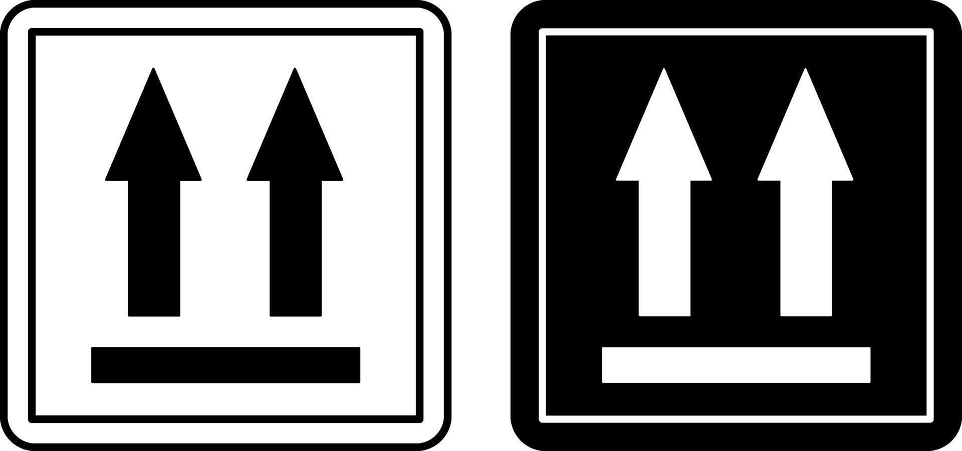 This Way Up Icons. Labels for Cardboard Packaging. Warning Symbol, Handle with Care. Correct Position of Load. Illustration on White and Black Background. vector