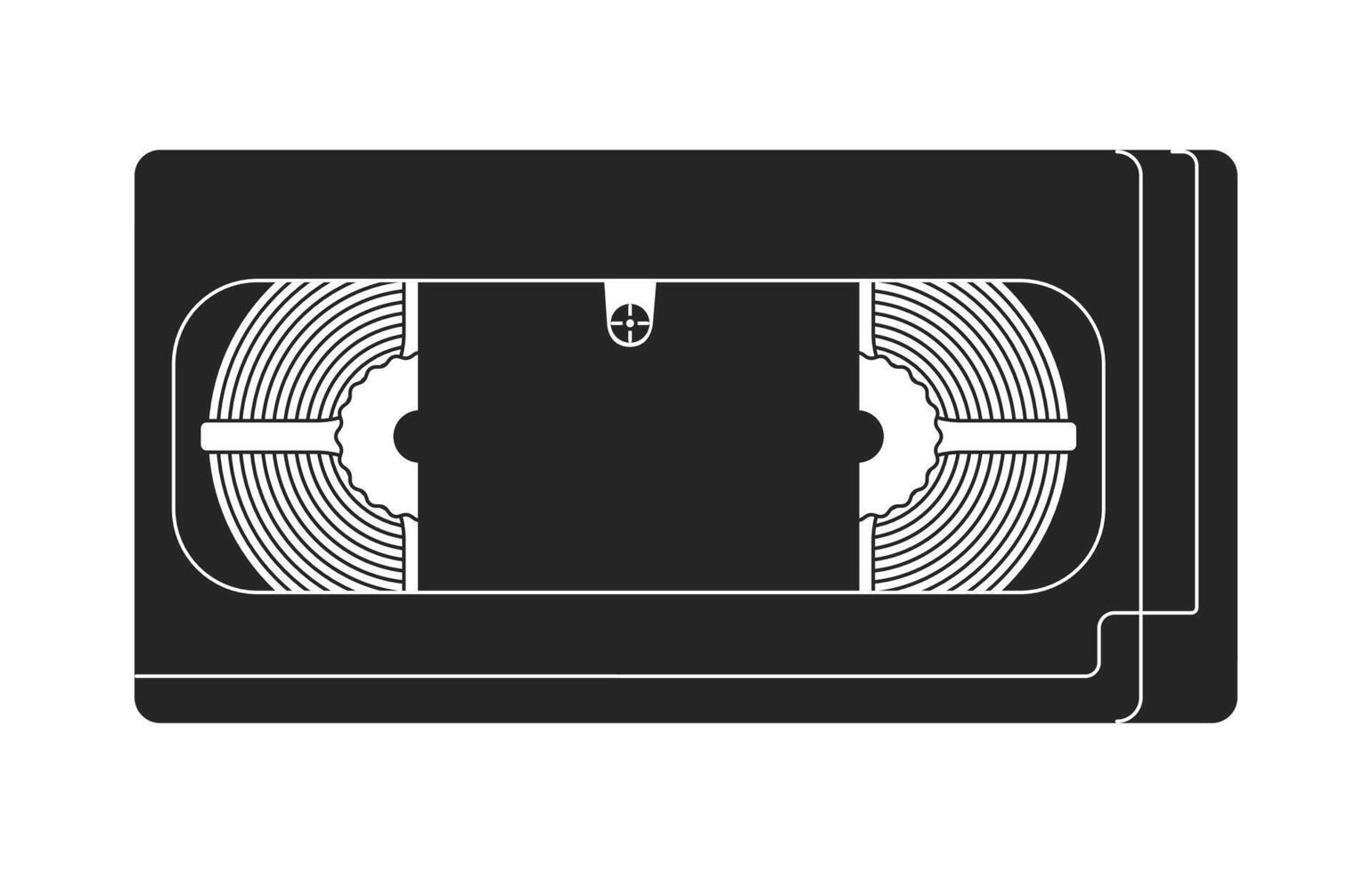 VHS tape retro aesthetic black and white 2D line object. Old cassette. Physical media analog. Videotape cassette. 90s movies isolated clip art outline item. Monochromatic spot illustration vector