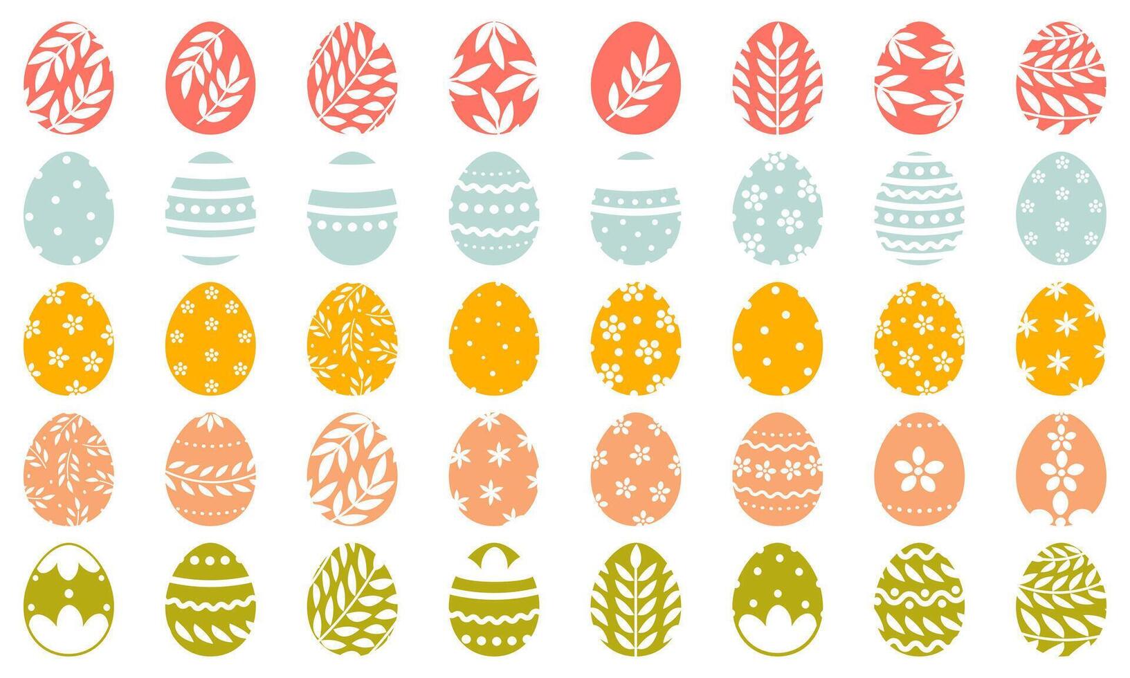 Large set of Easter egg silhouettes. Set of Easter eggs with ornament. Colored Easter icon isolated on white background. vector