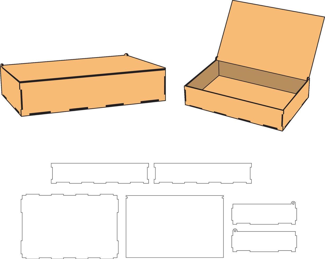 Laser cut template Rectangular box storage home organizer 9 x 6 x 2 inches - 24 x 16 x 5 cm - 3mm material vector