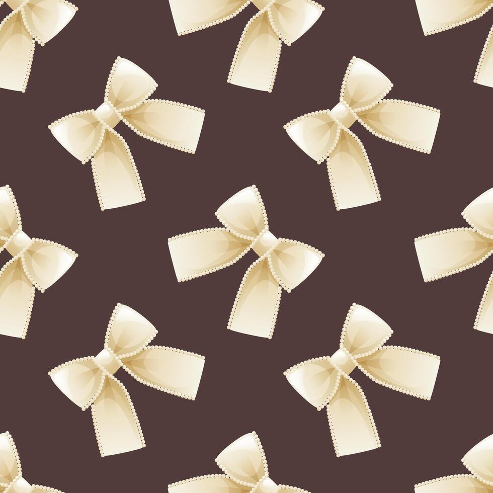 Seamless pattern with white hair bows with beads. Butterfly bows pattern on dark background. Vintage celebration concept, party decoration. Pastel illustration for kids and adults. vector