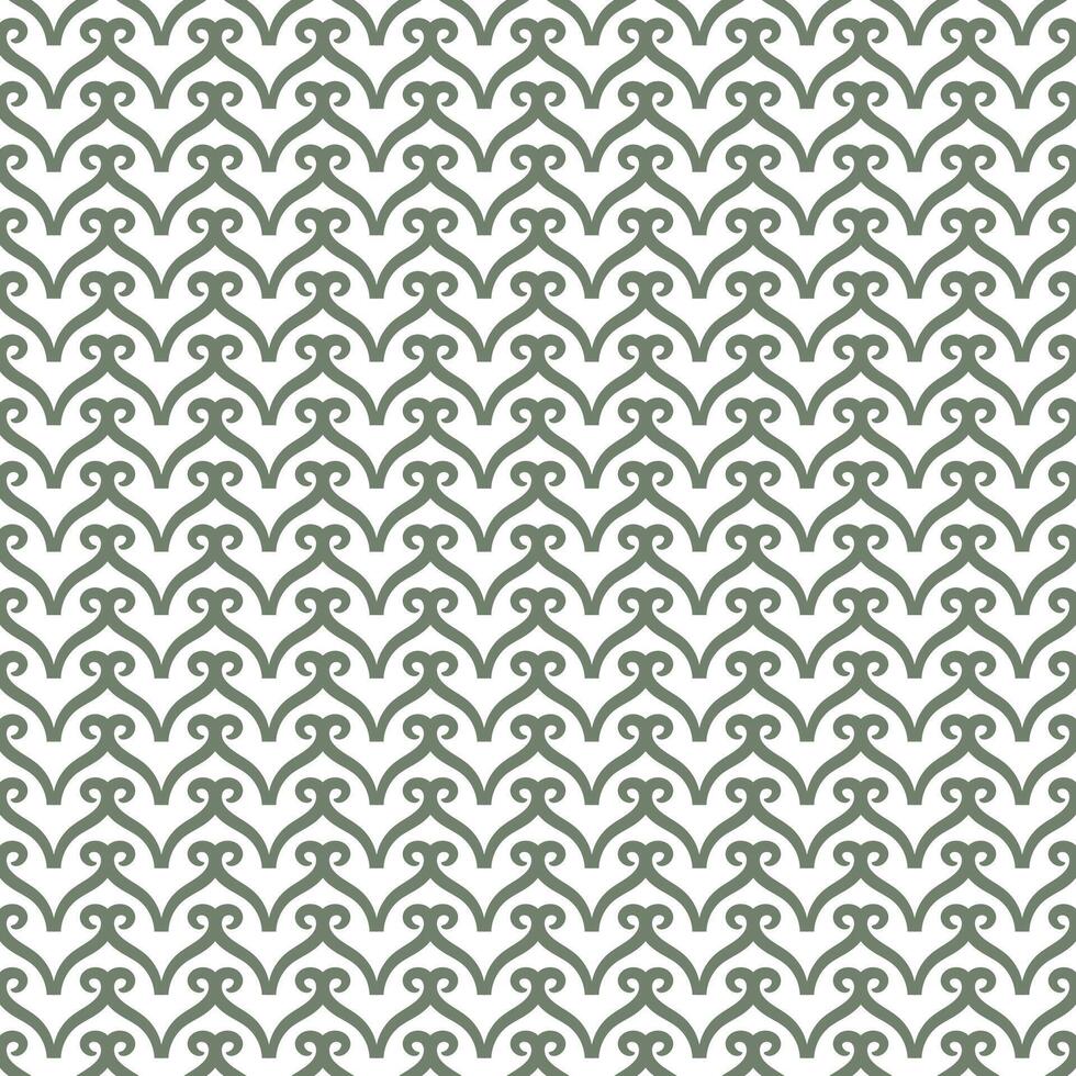 Ornate seamless pattern with connected scrolls. Olive-green geometric background in kazakh, turkish, eastern style for textile, linen, scarf, shirt. Wavy traditional motif. vector