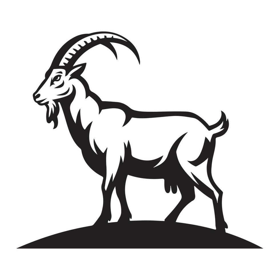A nature-inspired black silhouette of a goat in its natural stance, embodying strength and resilience. vector