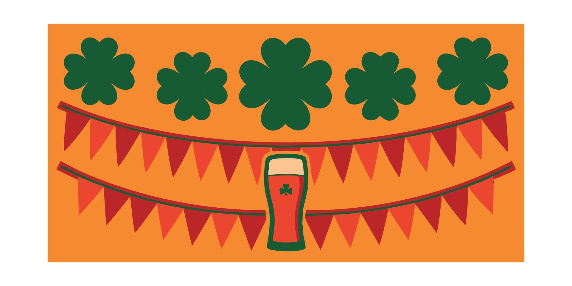 St. Patrick's Day Celebration Beer, Clovers, and Festive Bunting vector