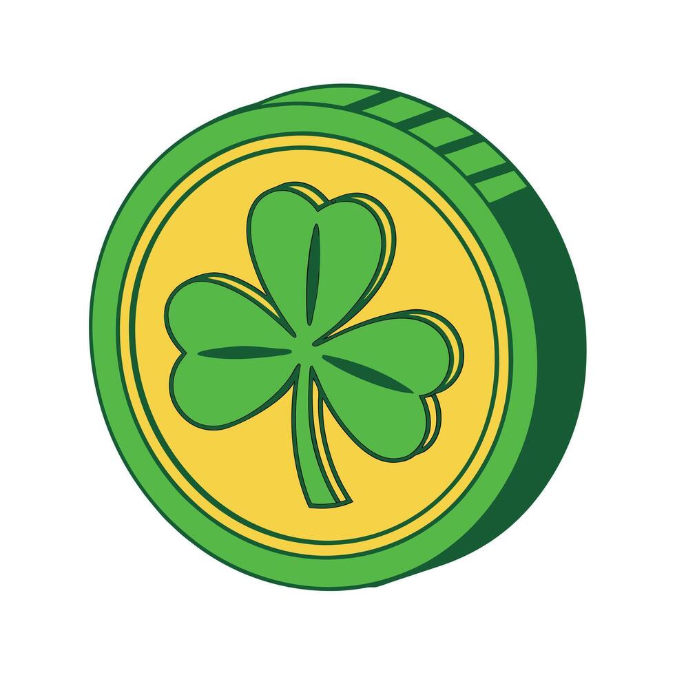 Irish Shamrock Coin Lucky Charm, St. Patrick's Day, Gold vector