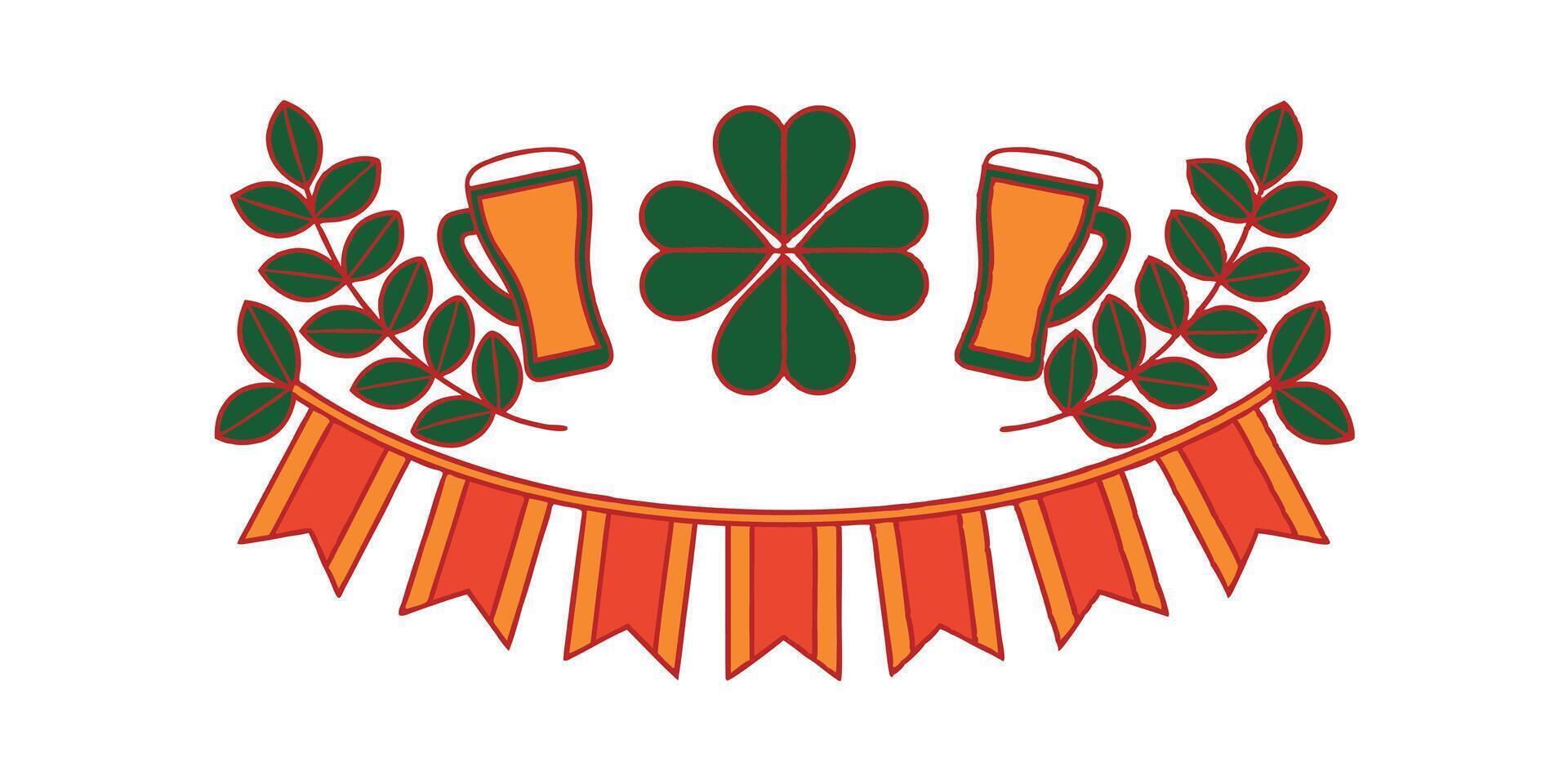 St. Patrick's Day Celebration Beer, Clover, Festive Banner vector