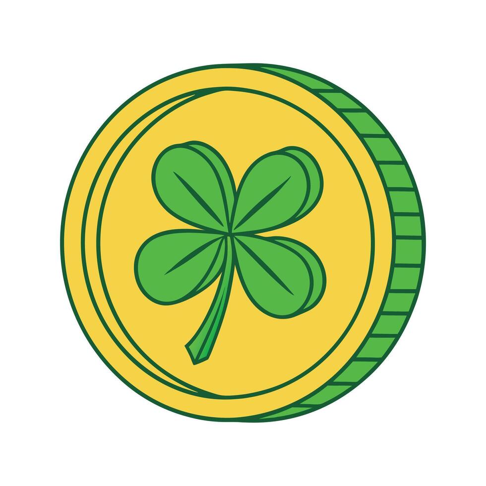 Lucky Shamrock Gold Coin Irish St. Patrick's Day Symbol vector