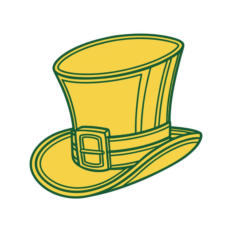 A cartoon illustration of a leprechauns iconic yellow top hat with a green buckle, symbolizing Irish folklore and St. Patrick's Day festivities. vector