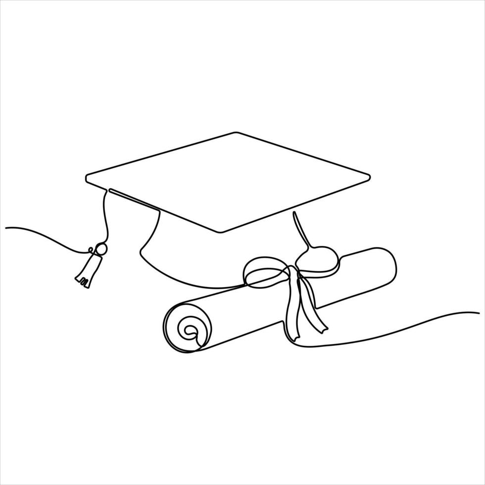 Graduation Cap and Diploma oneline continuous single line art design vector